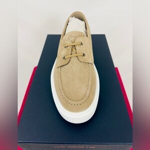 Good Man Brand Men's Suede Boat Shoe in Light Tan with White Sole